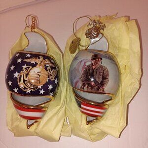 2 Bradford Mint Collectible Marine Corp Ornaments Midway & Faithful to the Flag
